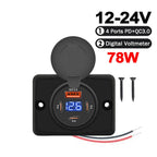 12V 24V Dual USB PD and QC3.0 Fast Charger Socket with LED Voltmeter