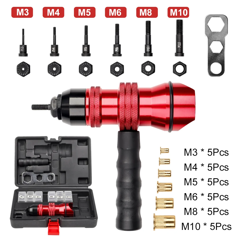 Electric Drill Rivet Nut Gun Adapter Tool Kit M3-M10
