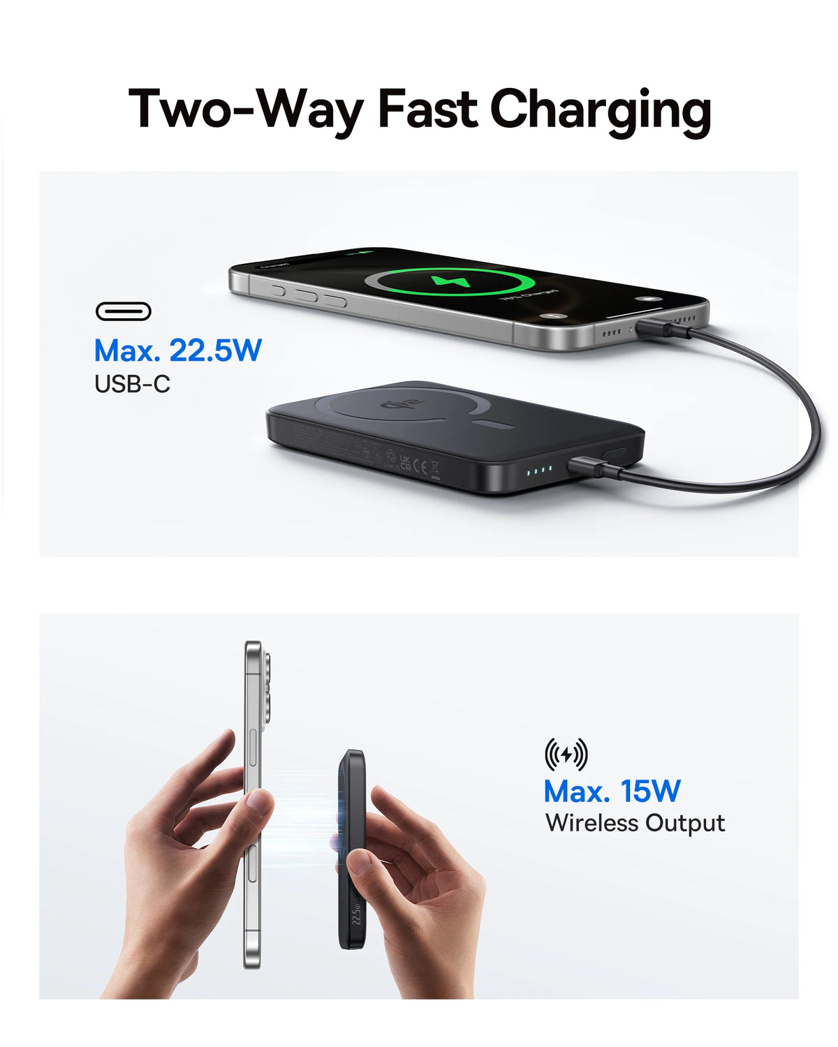 10000mAh Magnetic Wireless Power Bank with Qi2 Fast Charging