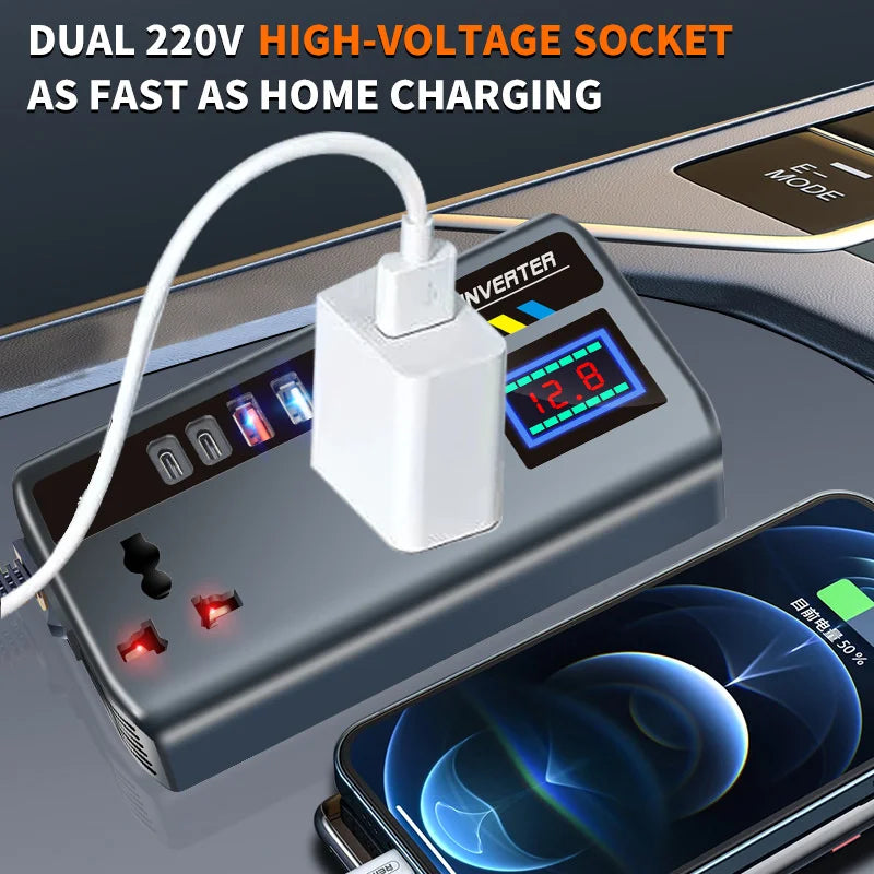 200W 12V/24V to 220V Car Power Inverter with 9 Charging Ports