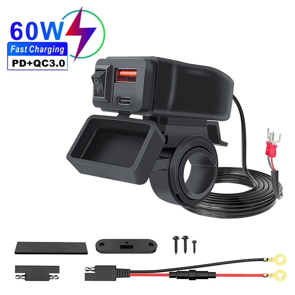 Motorcycle 100W Bidirectional USB Charger with Voltmeter and Switch