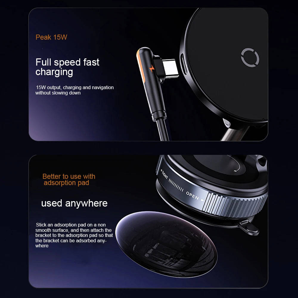 15W Magnetic Wireless Charging Phone Holder with Vacuum Suction Mount