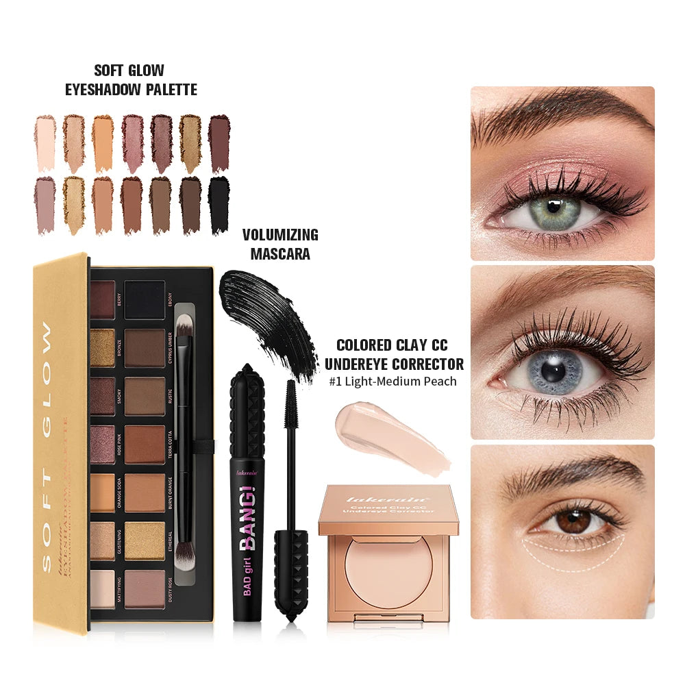 3-Piece Eye Makeup Set with Corrector, Eyeshadow, and Mascara
