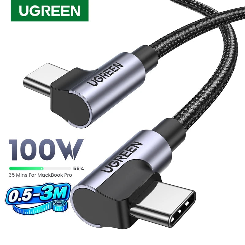90 Degree Right Angle USB-C Fast Charging & Data Sync Cable - 1