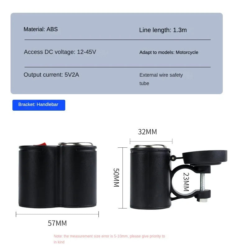 Motorcycle Handlebar 12V USB Charger and Cigarette Lighter Socket