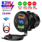 83W 4-Port Fast USB Car Charger Socket with Voltage Display