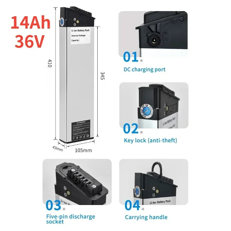 36V Lithium-Ion E-Bike Replacement Battery Pack - 23