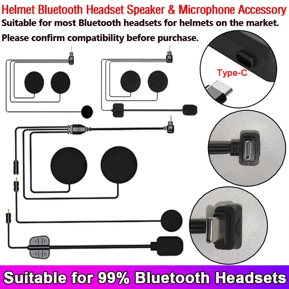 Type-C Motorcycle Helmet Bluetooth Headset Speaker and Mic Kit