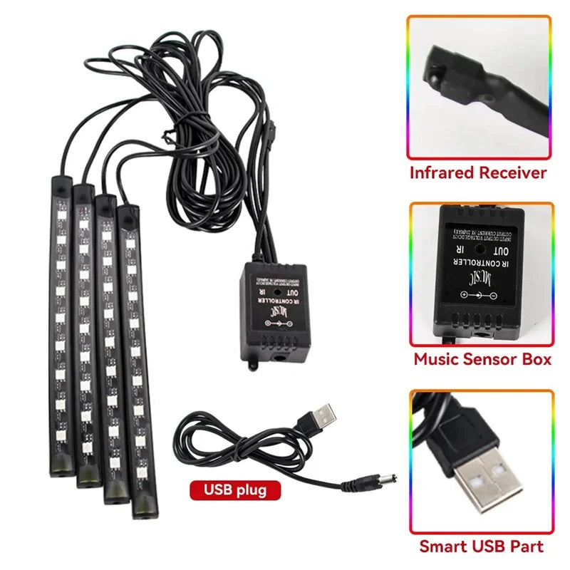 48 LED RGB Car Interior Foot Light Kit with App and Remote Control