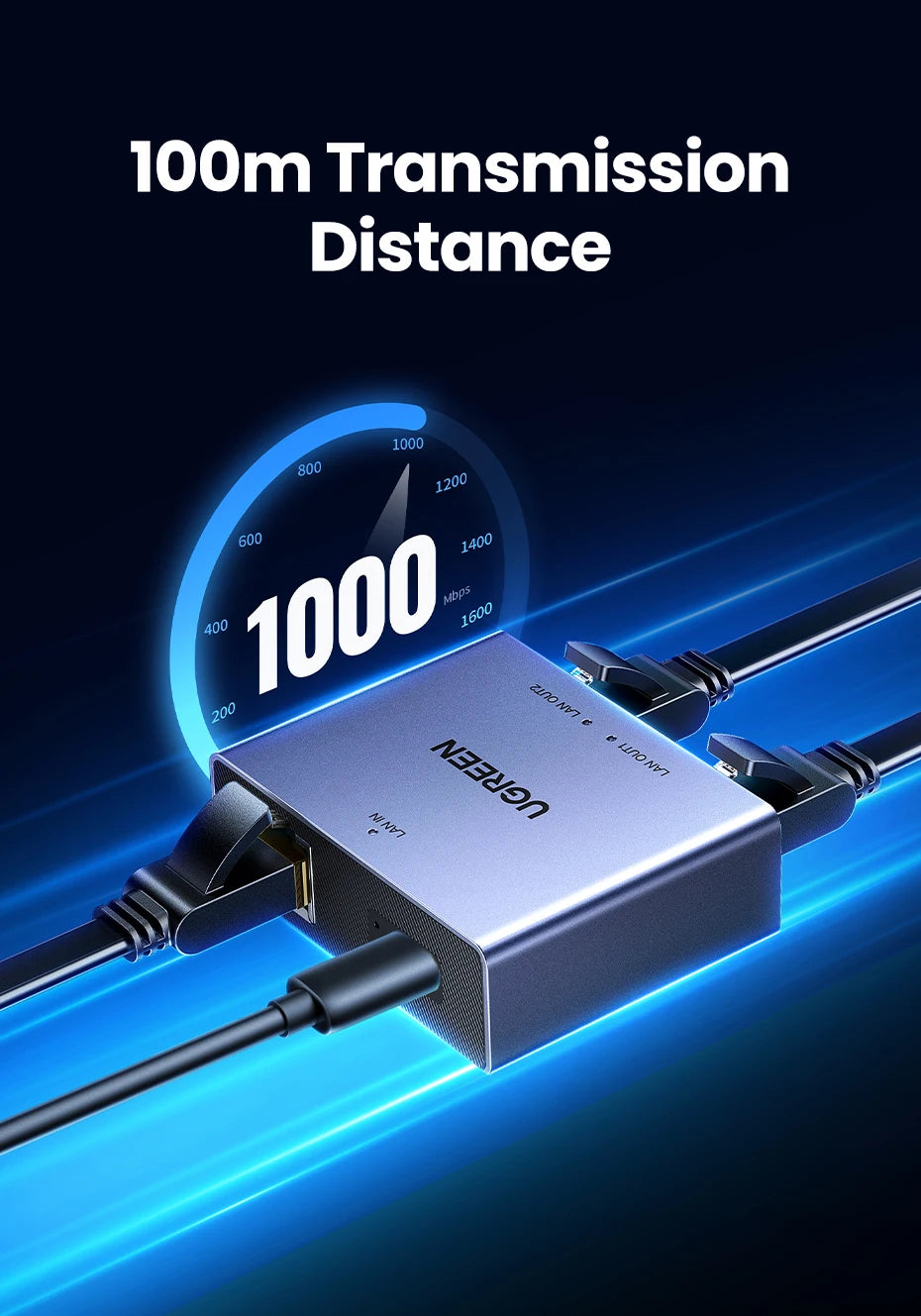 1000Mbps RJ45 Ethernet Splitter 1 to 2 Port Adapter