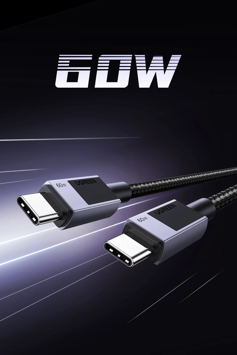 60W USB-C to USB-C Fast Charging and Data Cable