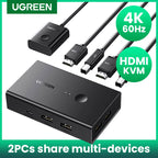 4K 60Hz HDMI KVM Switch for 2 PCs Sharing Keyboard Mouse and Monitor