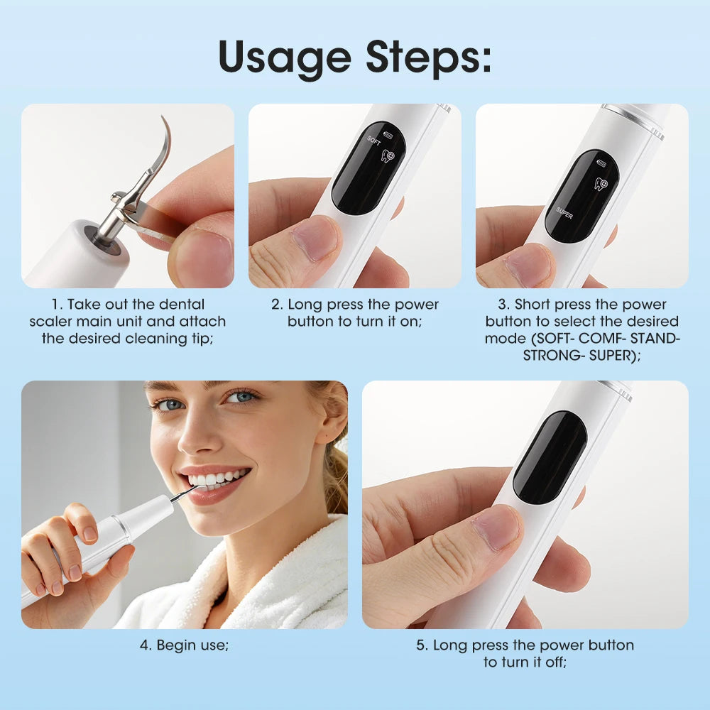 Ultrasonic Electric Teeth Plaque and Tartar Remover Kit - 13