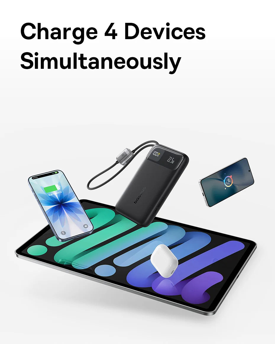 10000mAh Portable Power Bank with Dual Built-in USB-C Cables - 10