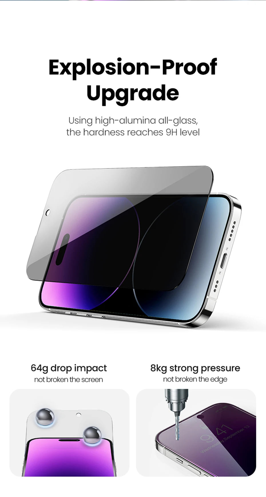 Anti-Spy Privacy Tempered Glass Screen Protector for iPhone - 14