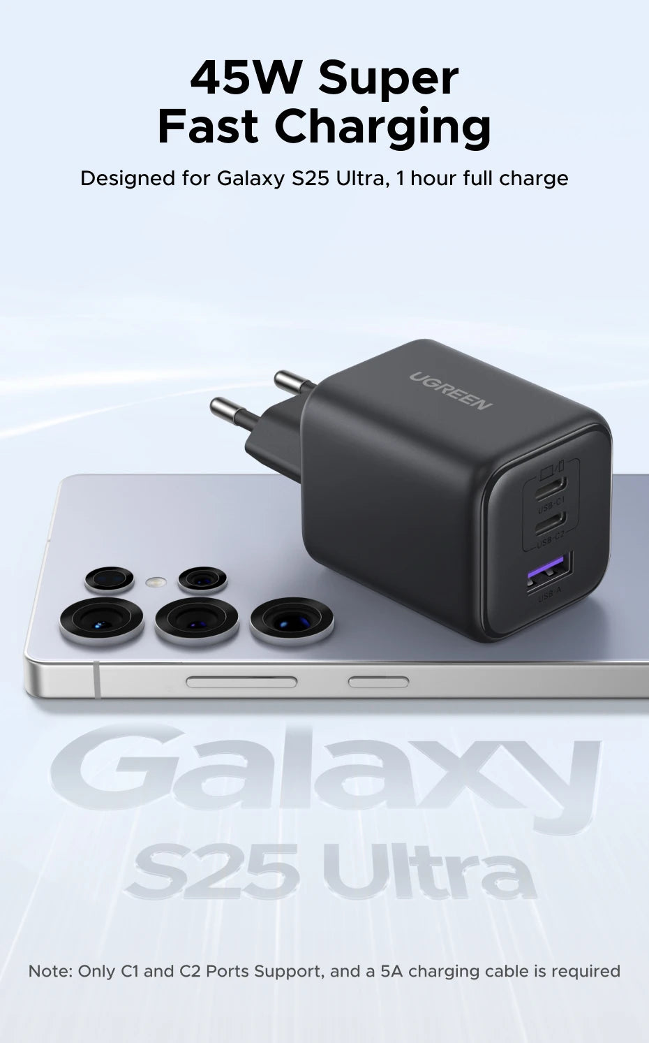 45W GaN Fast Wall Charger with 3 Ports for Smartphones and Tablets - 15