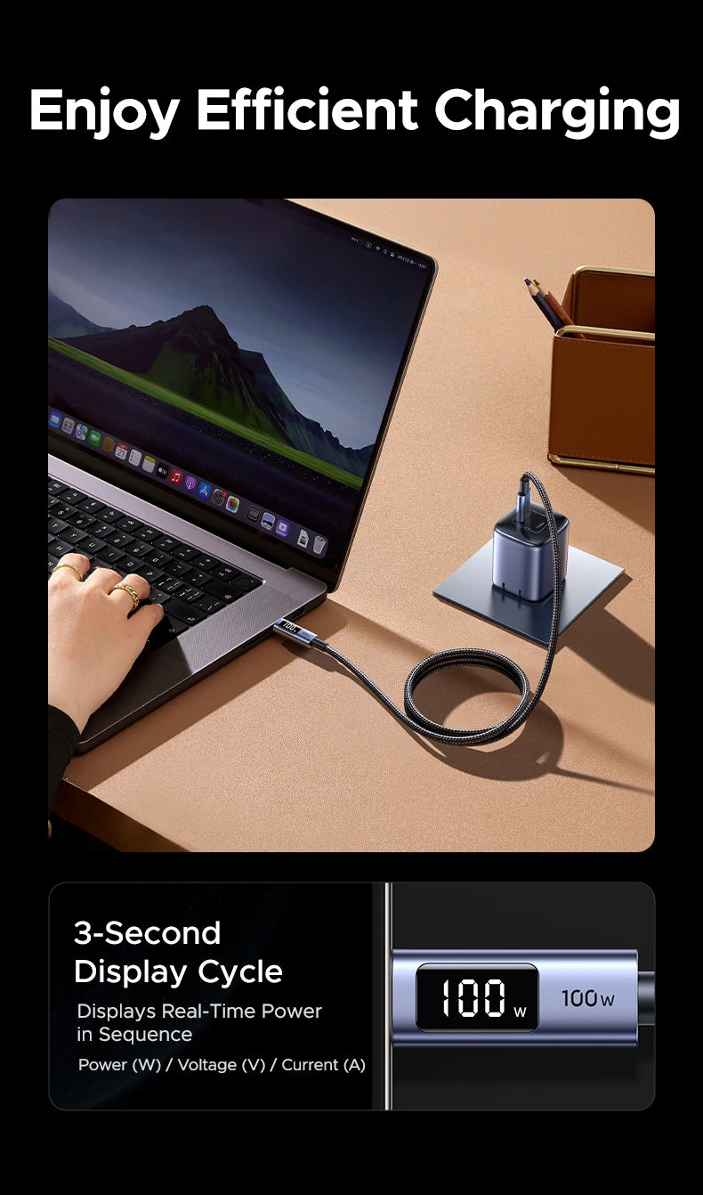 100W USB-C Fast Charging Cable with Digital Power Display