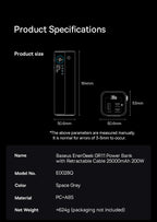 200W 25000mAh Fast Charging Power Bank with Retractable Cables