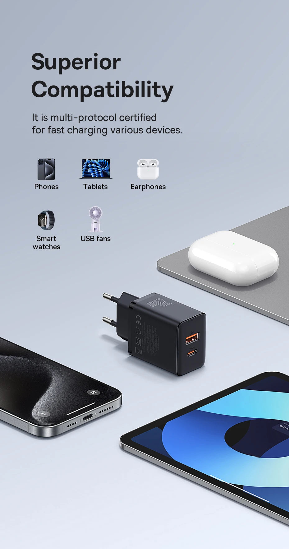 20W Dual Port Fast USB-C and USB-A Wall Charger