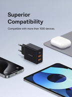 30W Fast USB Wall Charger with Type-C and Dual USB Ports