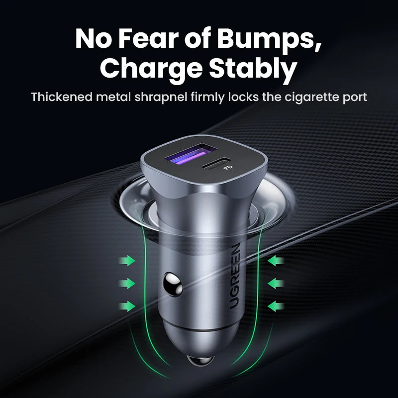 30W Dual Port Fast Car Charger with PD 3.0 and QC 4.0 - 5