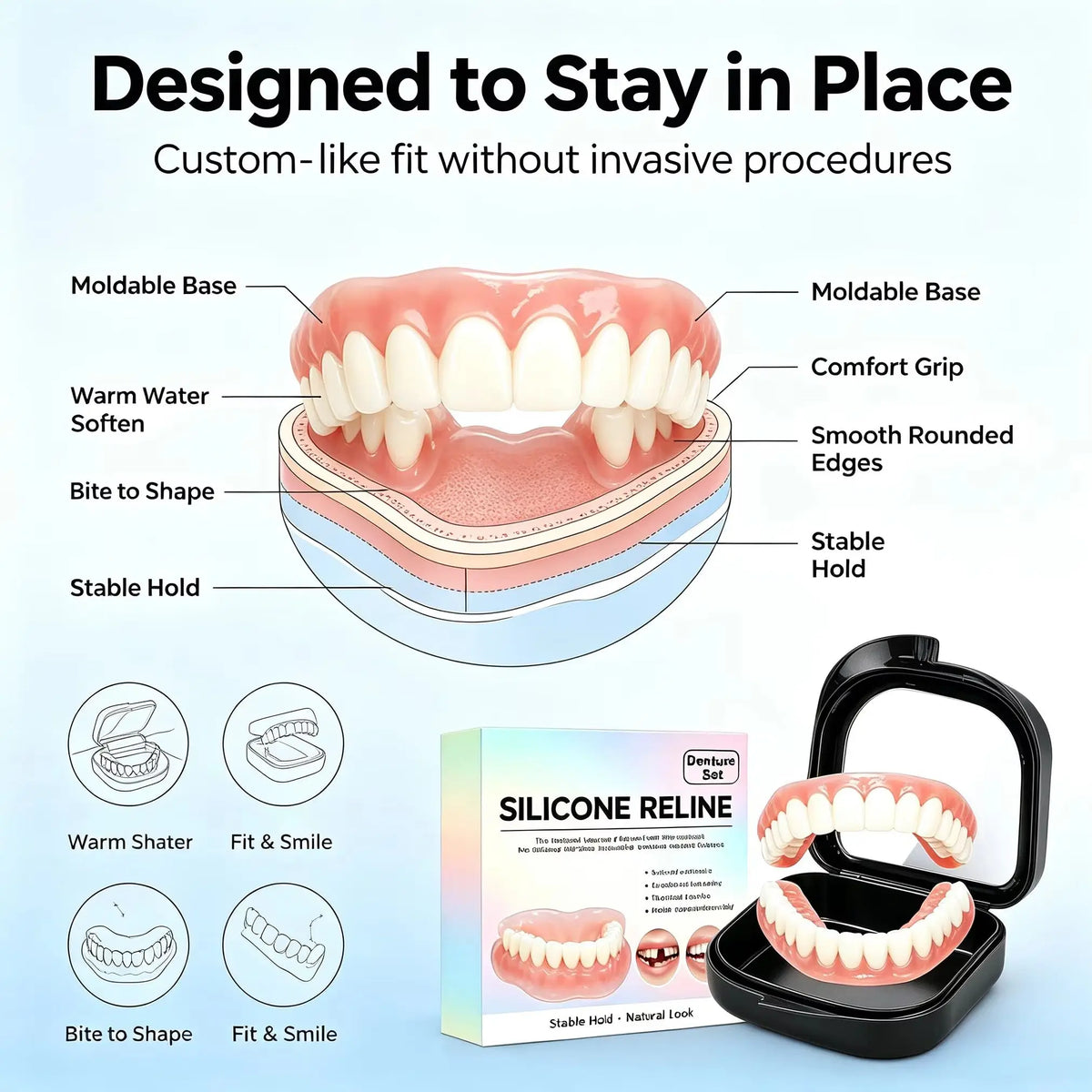 Comfort Fit Silicone Denture Set for Natural Smile