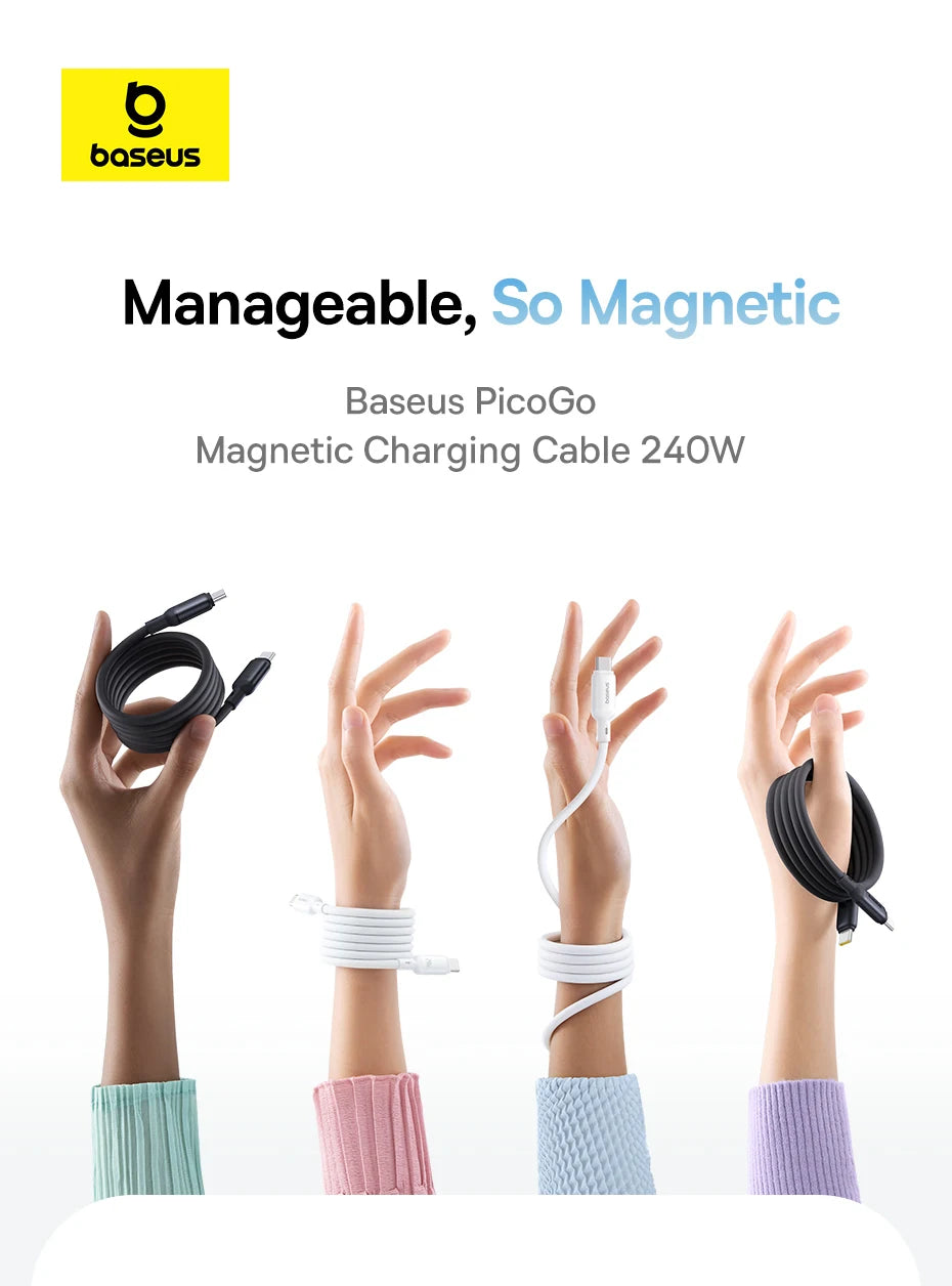 240W Magnetic Fast Charging USB-C Cable for Laptops and Smartphones