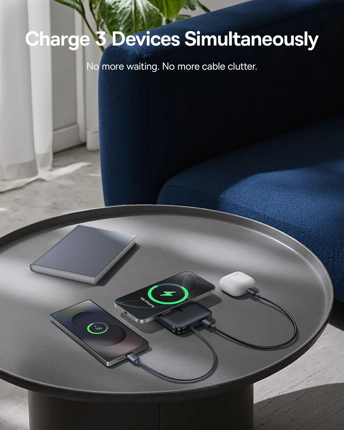 10000mAh Magnetic Wireless Power Bank with Built-In USB-C Cable