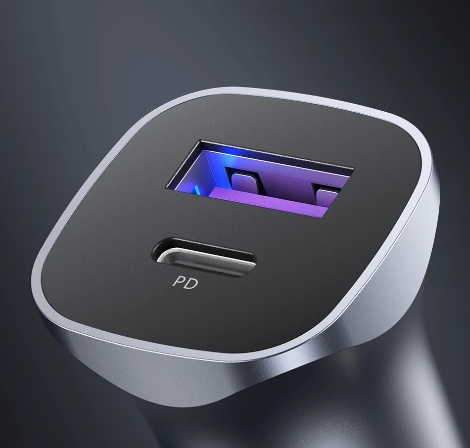 30W Dual Port Fast Car Charger with PD 3.0 and QC 3.0