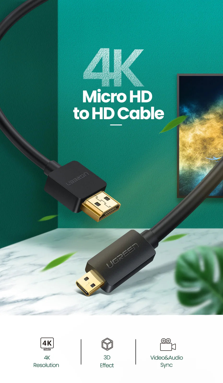 4K 60Hz Micro HDMI to HDMI Cable for Cameras and Laptops