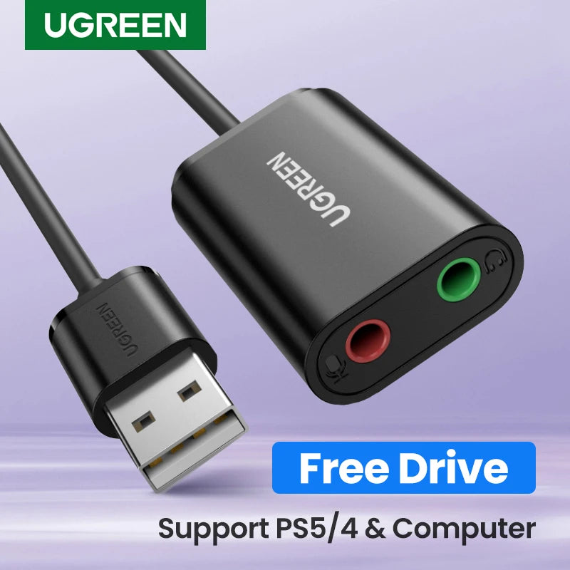 USB to 3.5mm External Sound Card Audio Adapter